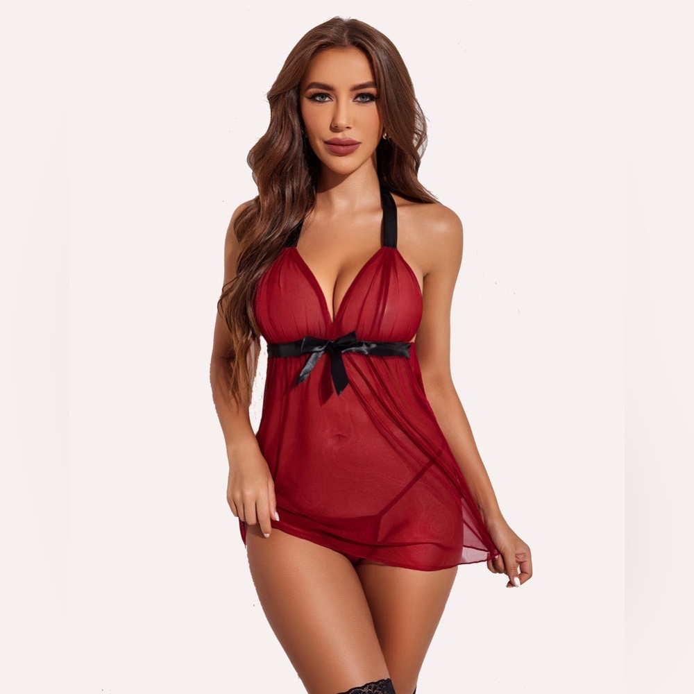 Avid Love Red Sheer Womens Halter Babydoll XL